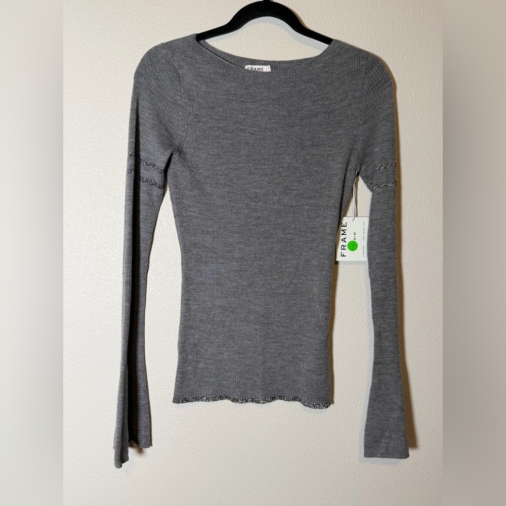 NWT $275 Frame denim rugby bell sweater merino wool gris multi